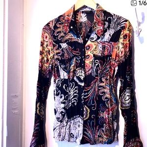 Le Caviar Size Small Snap Front Crinkle Blouse - Beautiful